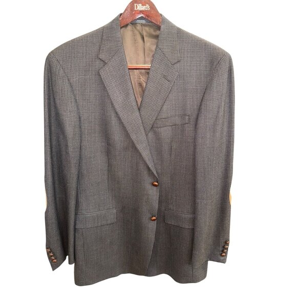 Austin Reed Blazer Sport Jacket 46L Wool Blend Brown Houndstooth Elbow Patches - Picture 1 of 14